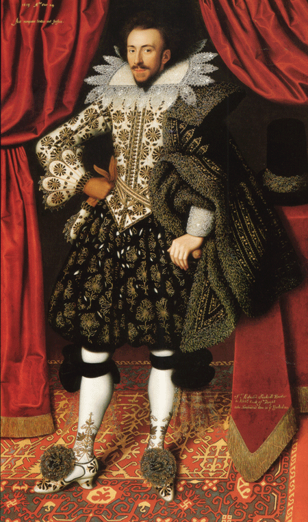 Richard Sackville posing on a rug
